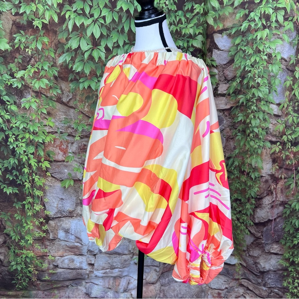 FANCY DREAM Oversized Multicolor Off the Shoulder Resort Blouse, S (Runs Large) - Picture 4 of 14